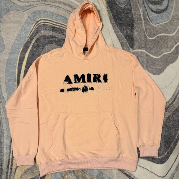 Amiri Pink Ripped Logo Hoodie Pullover Men’s Size Large - Picture 1 of 5